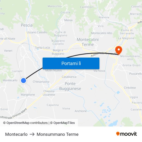 Montecarlo to Monsummano Terme map