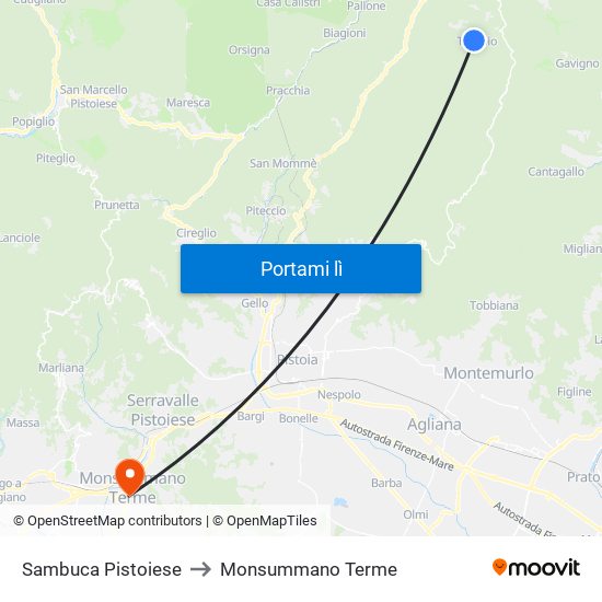 Sambuca Pistoiese to Monsummano Terme map