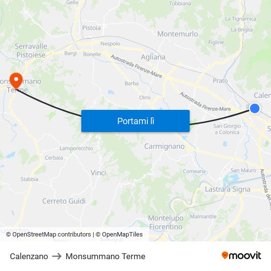 Calenzano to Monsummano Terme map