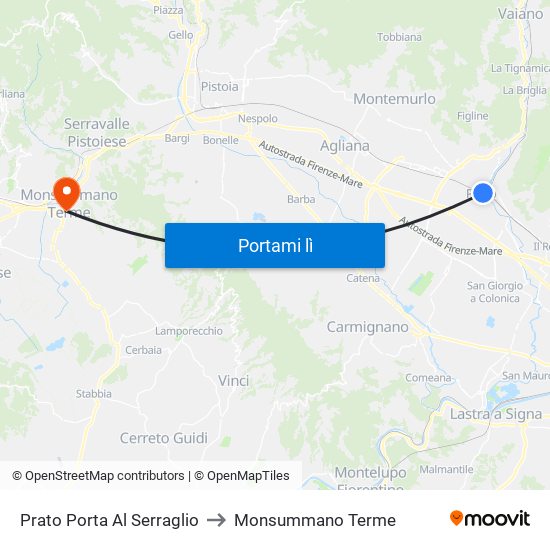 Prato Porta Al Serraglio to Monsummano Terme map