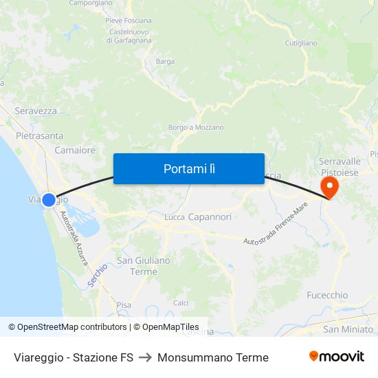 Viareggio Stazione FS to Monsummano Terme map