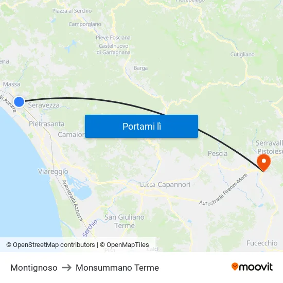 Montignoso to Monsummano Terme map
