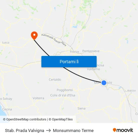 Stab. Prada Valvigna to Monsummano Terme map