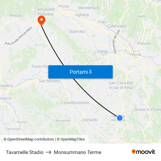 Tavarnelle Stadio to Monsummano Terme map