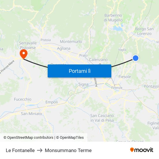 Le Fontanelle to Monsummano Terme map