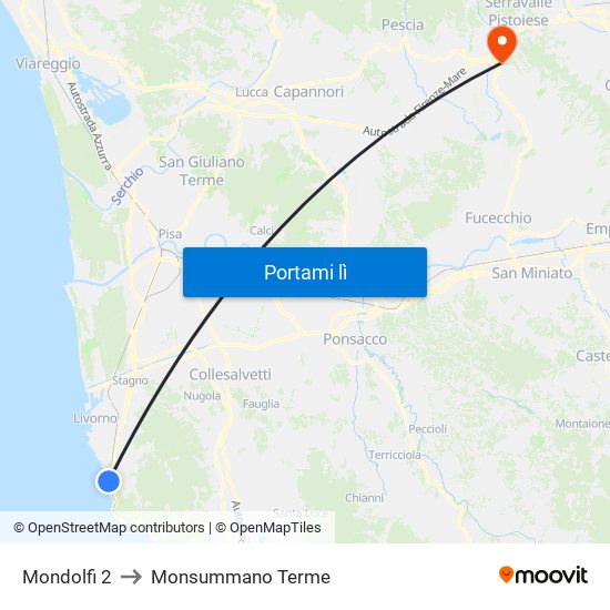 Mondolfi 2 to Monsummano Terme map