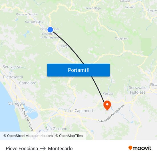 Pieve Fosciana to Montecarlo map