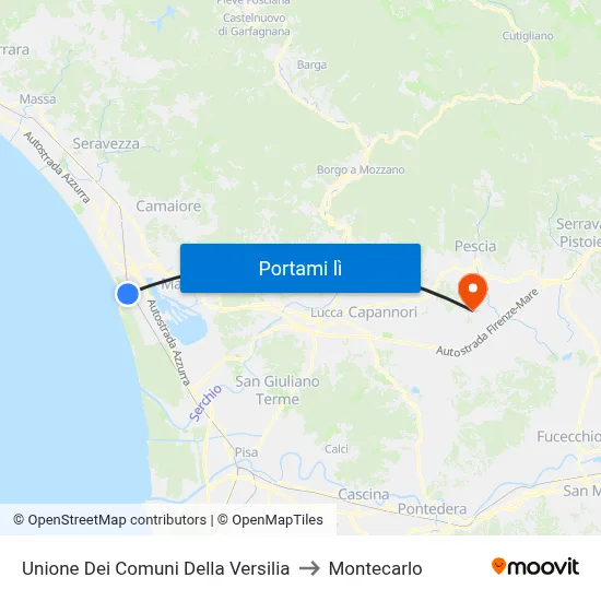 Unione Dei Comuni Della Versilia to Montecarlo map