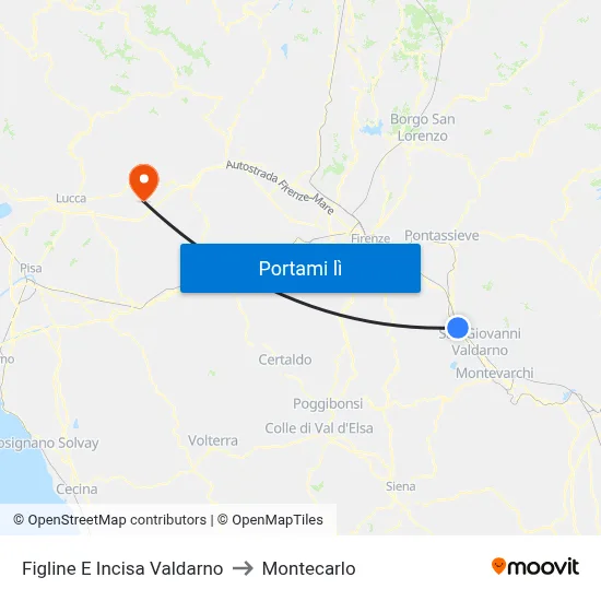 Figline E Incisa Valdarno to Montecarlo map