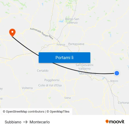 Subbiano to Montecarlo map