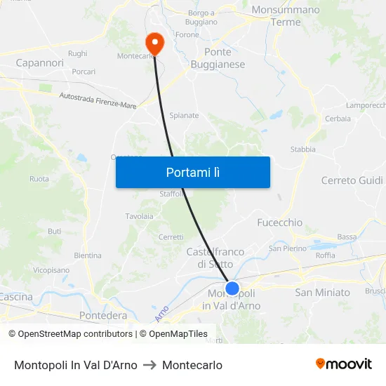 Montopoli In Val D'Arno to Montecarlo map