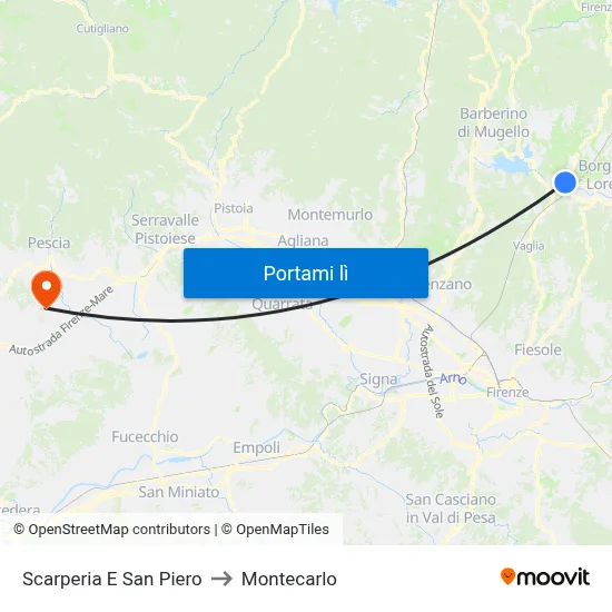Scarperia E San Piero to Montecarlo map