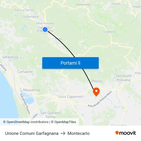 Unione Comuni Garfagnana to Montecarlo map