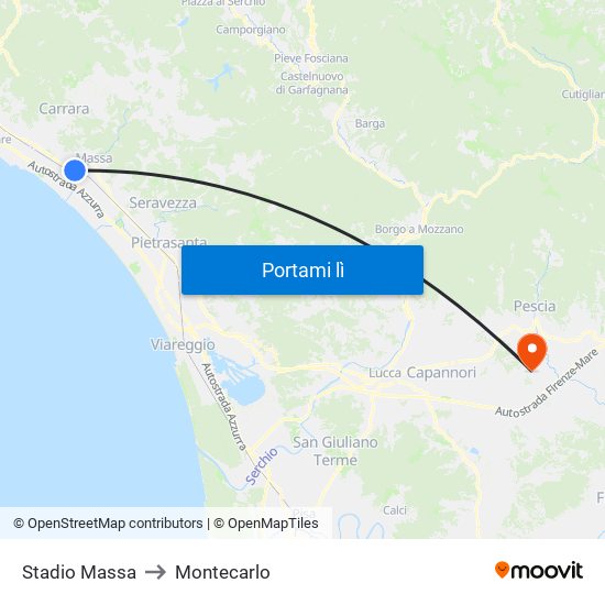 Stadio Massa to Montecarlo map