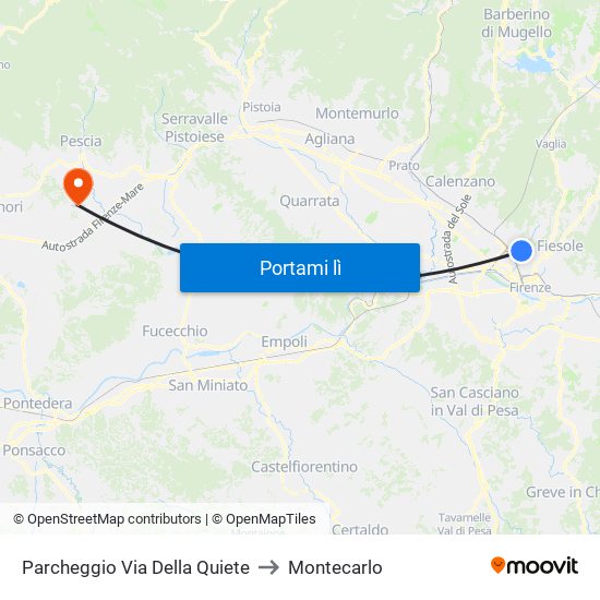 Parcheggio Via Della Quiete to Montecarlo map