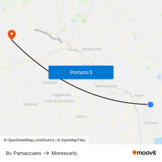 Bv. Parnacciano to Montecarlo map