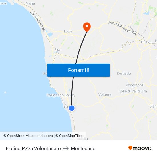 Fiorino P.Zza Volontariato to Montecarlo map