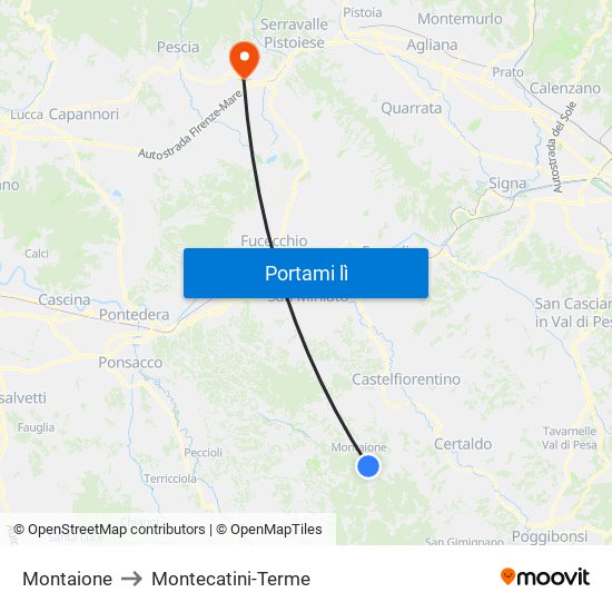 Montaione to Montecatini-Terme map