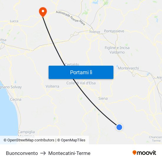 Buonconvento to Montecatini-Terme map