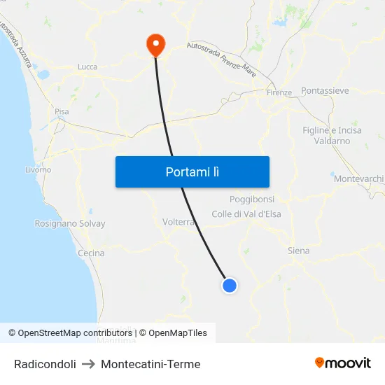 Radicondoli to Montecatini-Terme map