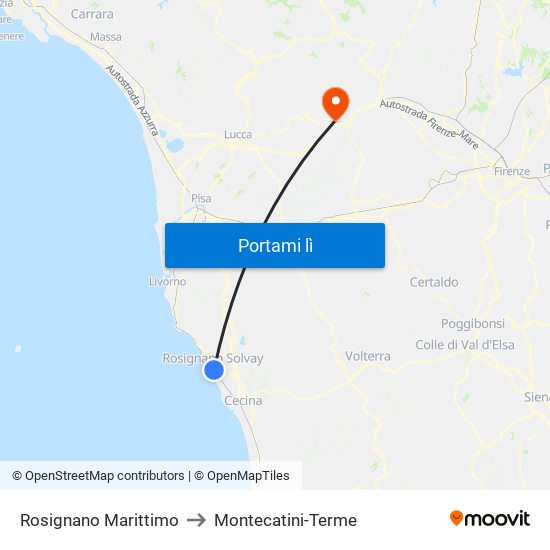 Rosignano Marittimo to Montecatini-Terme map