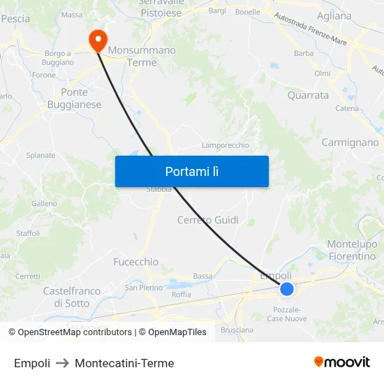 Empoli to Montecatini-Terme map