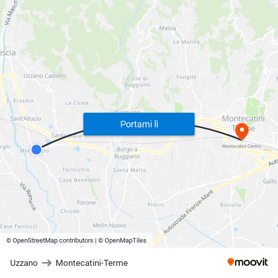 Uzzano to Montecatini-Terme map