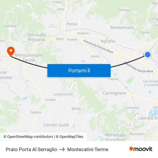 Prato Porta Al Serraglio to Montecatini-Terme map