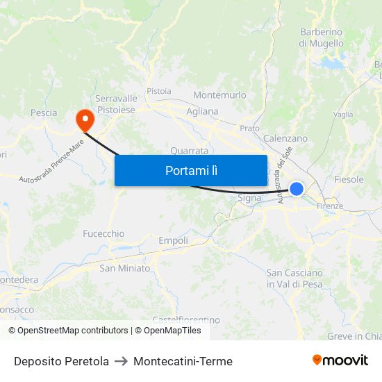 Deposito Peretola to Montecatini-Terme map