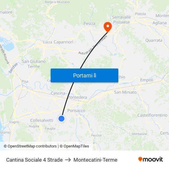 Cantina Sociale 4 Strade to Montecatini-Terme map