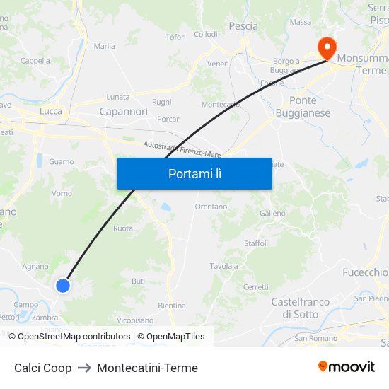 Calci Coop to Montecatini-Terme map