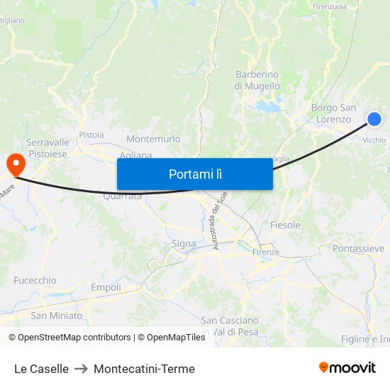 Le Caselle to Montecatini-Terme map