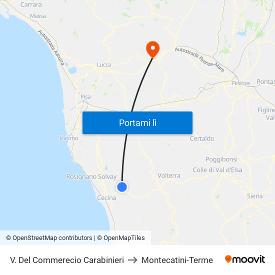 V. Del Commerecio Carabinieri to Montecatini-Terme map