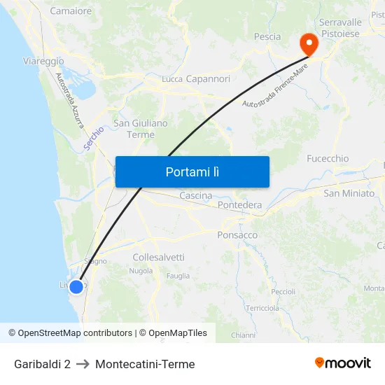 Garibaldi 2 to Montecatini-Terme map