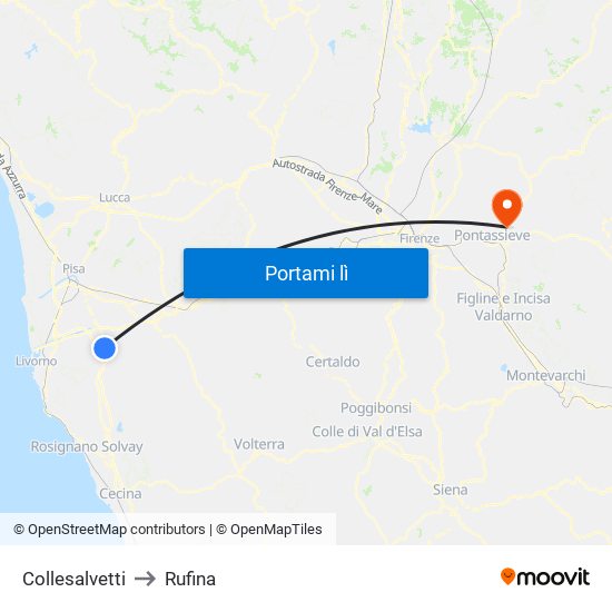 Collesalvetti to Rufina map