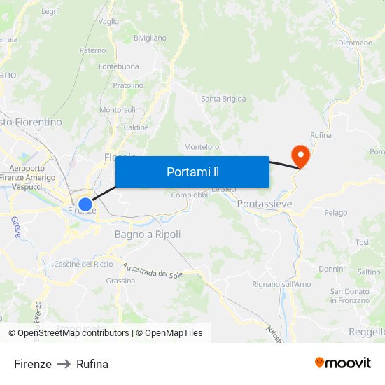 Firenze to Rufina map