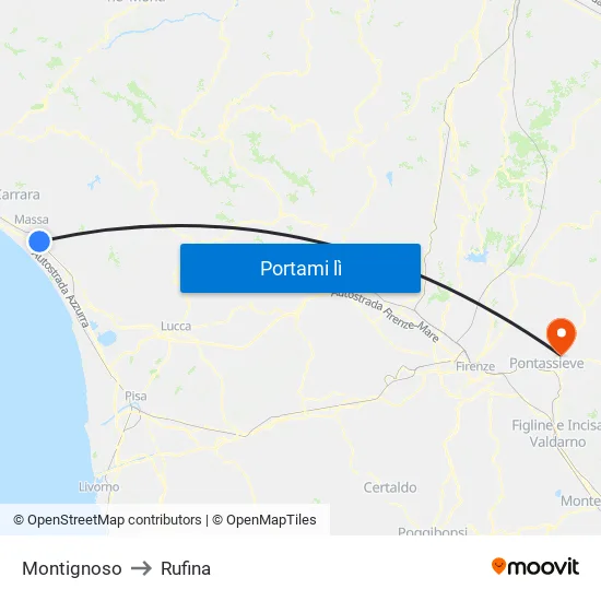 Montignoso to Rufina map