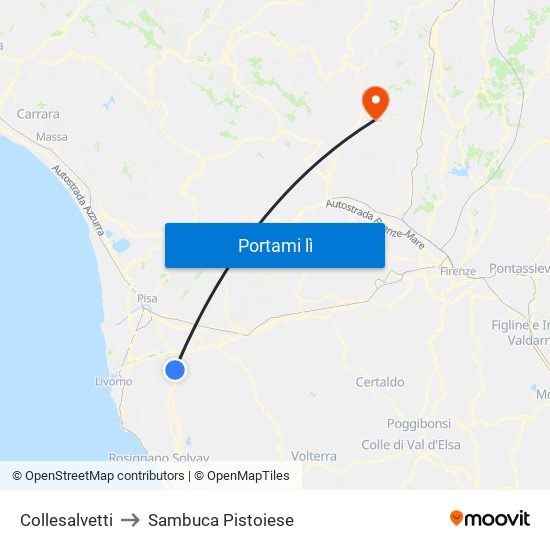 Collesalvetti to Sambuca Pistoiese map