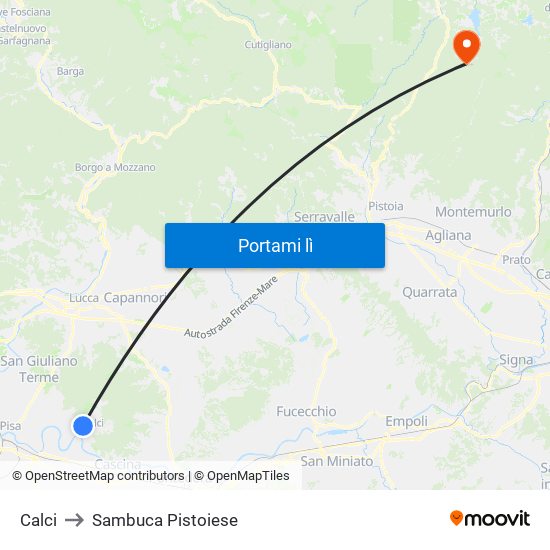 Calci to Sambuca Pistoiese map