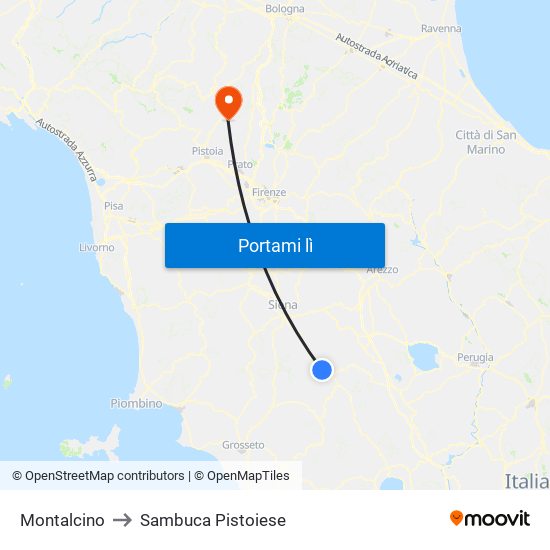 Montalcino to Sambuca Pistoiese map