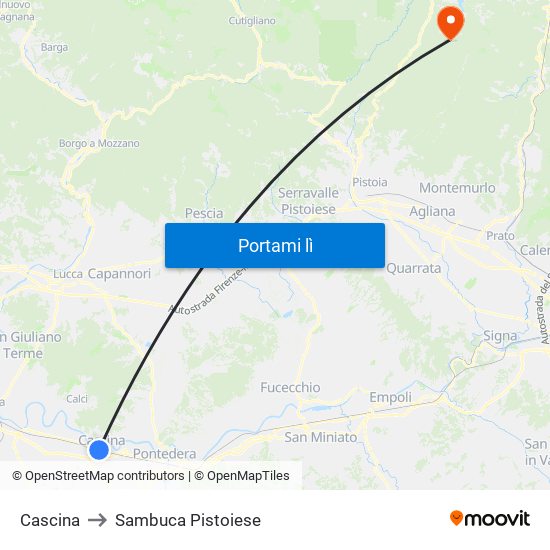 Cascina to Sambuca Pistoiese map