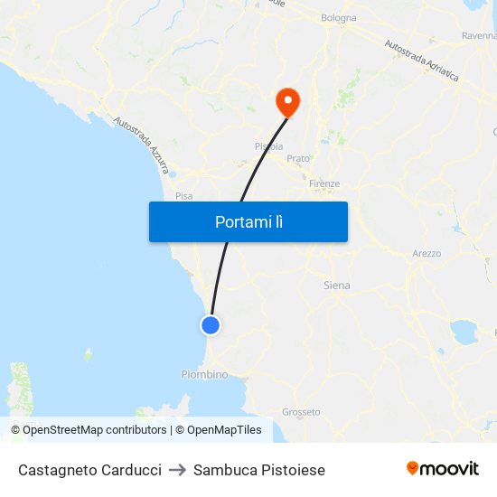 Castagneto Carducci to Sambuca Pistoiese map