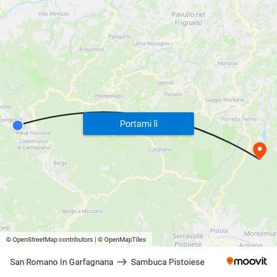 San Romano In Garfagnana to Sambuca Pistoiese map