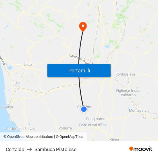 Certaldo to Sambuca Pistoiese map