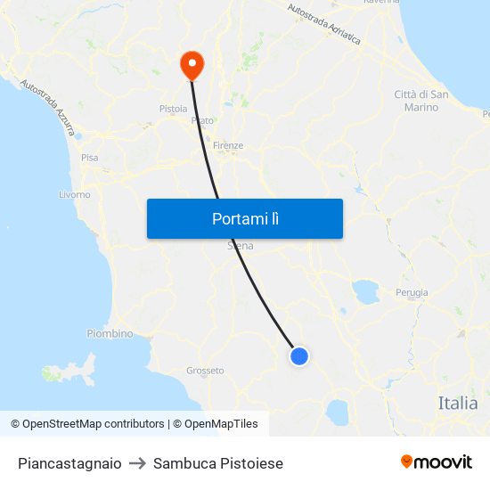 Piancastagnaio to Sambuca Pistoiese map