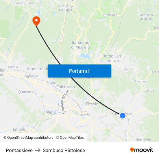 Pontassieve to Sambuca Pistoiese map