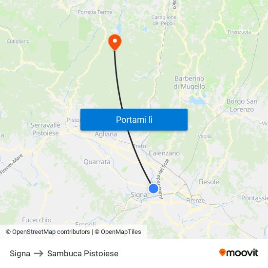 Signa to Sambuca Pistoiese map