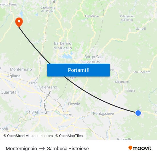 Montemignaio to Sambuca Pistoiese map