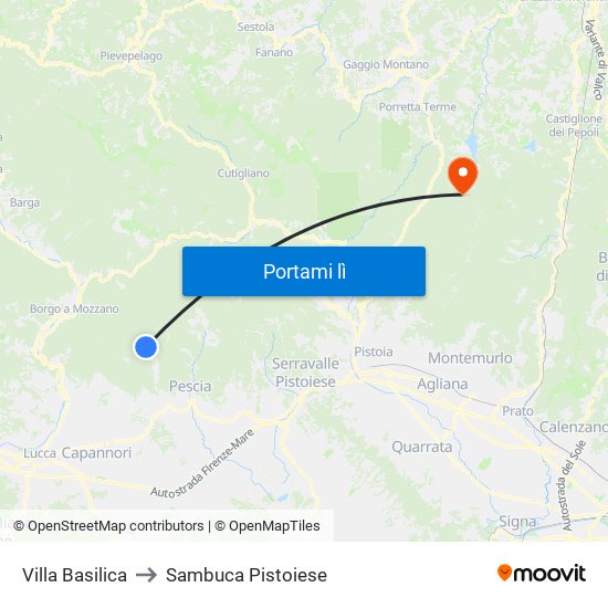 Villa Basilica to Sambuca Pistoiese map