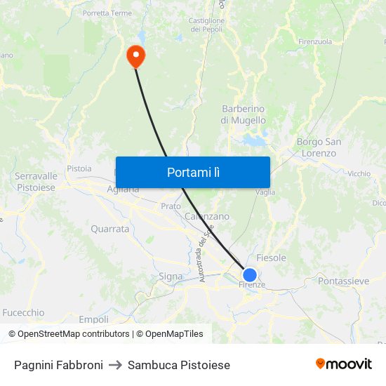 Pagnini Fabbroni to Sambuca Pistoiese map